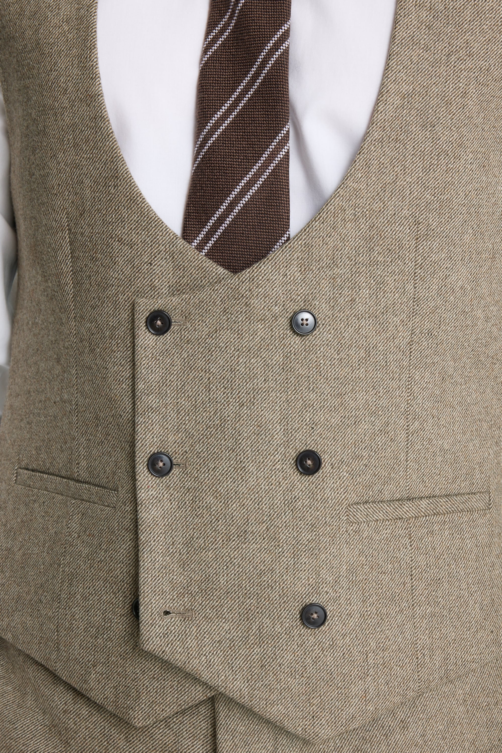 Slim Fit Brown Twill Tweed Waistcoat